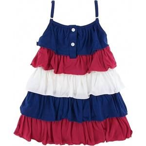 NEW KICKEE girls' tiered ruffle dress in flag red, natural, flag blue